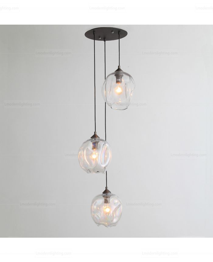 Hand Blown Art Glass Bubbles Pendant Lamp 3 Lights